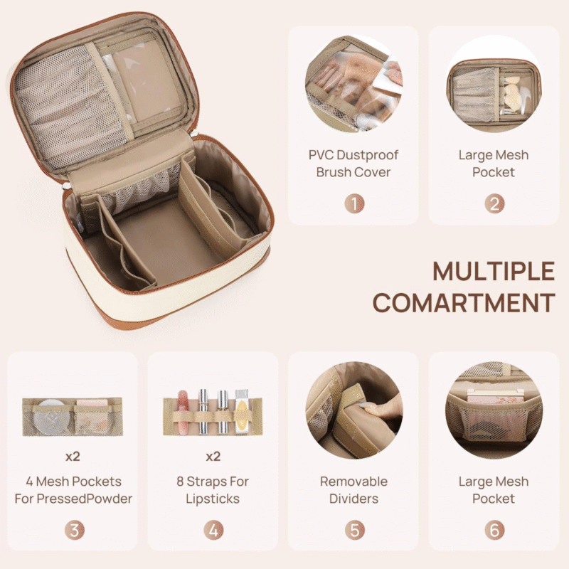 Large Makeup Bag Vegan Leather Travel Organizer