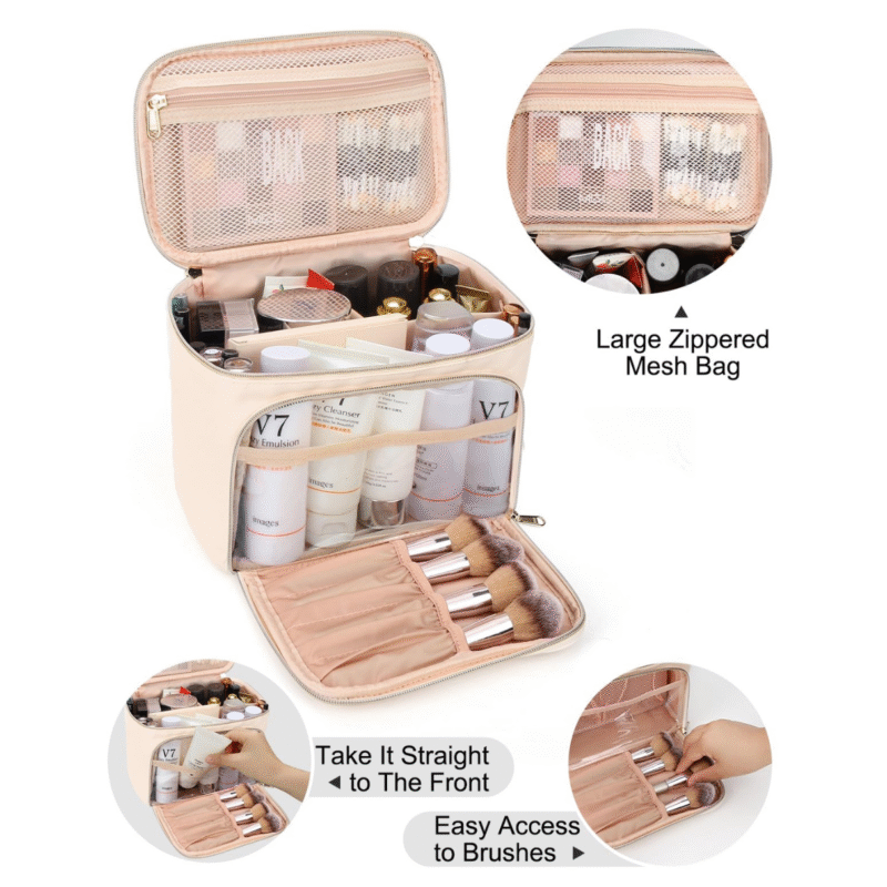 Makeup Bag with Dividers – Cosmetic Brush Case - Image 3